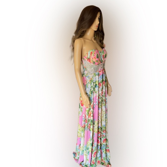 City Triangles Women's Strapless Embellished Formal Foral Dress Size 13 - Picture 5 of 14